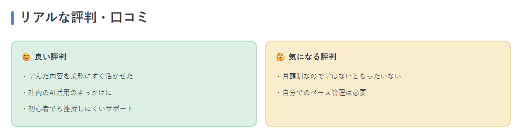 良い口コミ／気になる口コミ